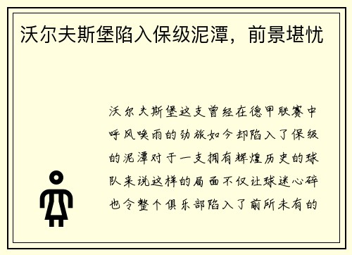 沃尔夫斯堡陷入保级泥潭，前景堪忧